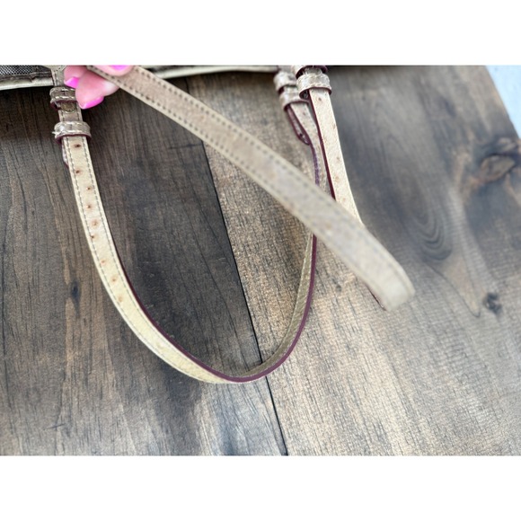 Dooney & Bourke Ostrich Embossed Leather Tote Tan Shoulder Bag Classic Preppy - Picture 15 of 16